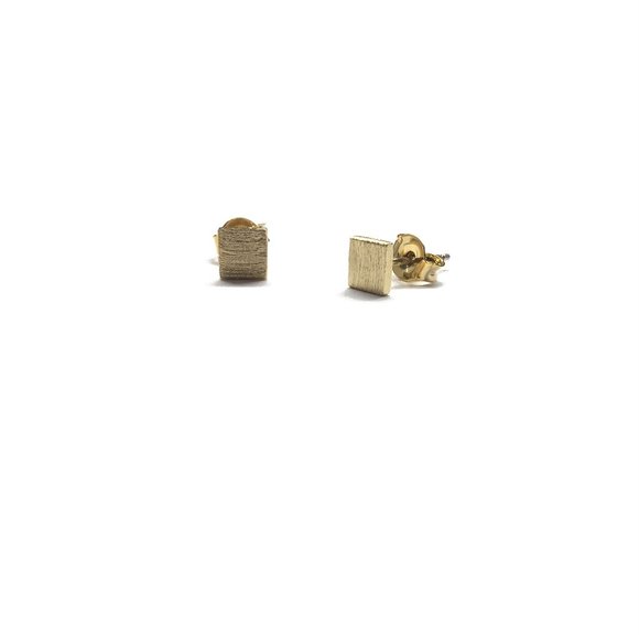 Tiny Square Gold Brushed Stainless Steel Metal Sterling silver Post Earrings - Picture 3 of 4